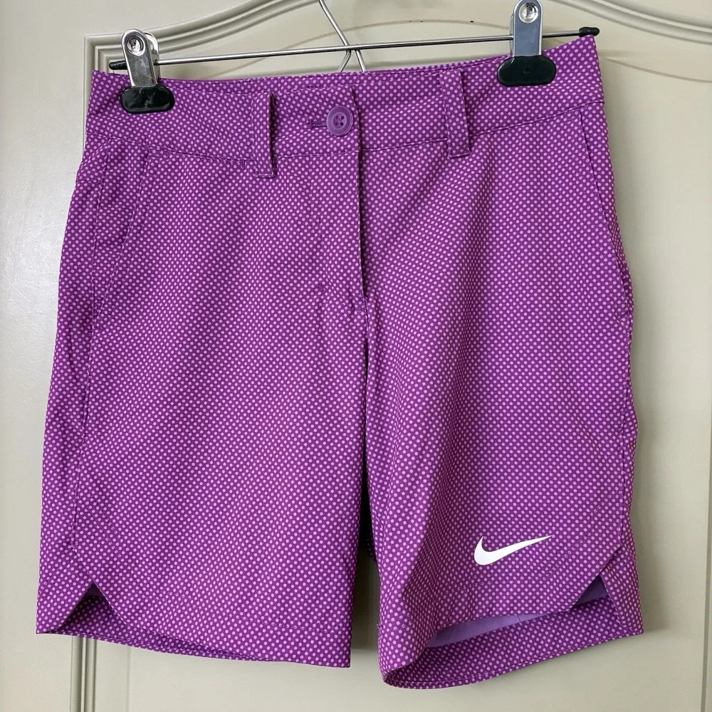 Nike Golf Tour Performance Womens Sz 0 Dri Fit Shorts Purple White Dot Print